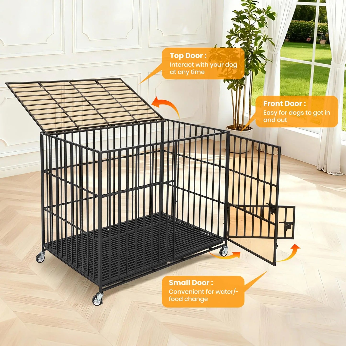 HiMISS Heavy Duty Escape-Proof Metal Dog Crate With 3 Doors