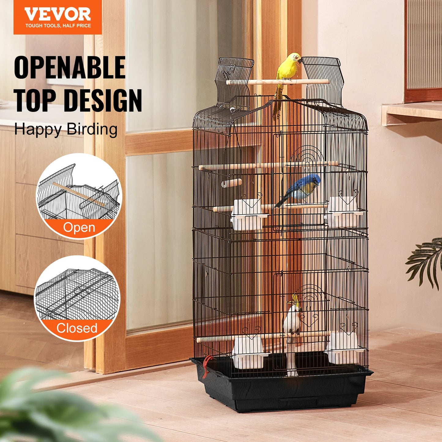 SucceBuy Open Top Hanging Bird Cage For Parrots With Swing