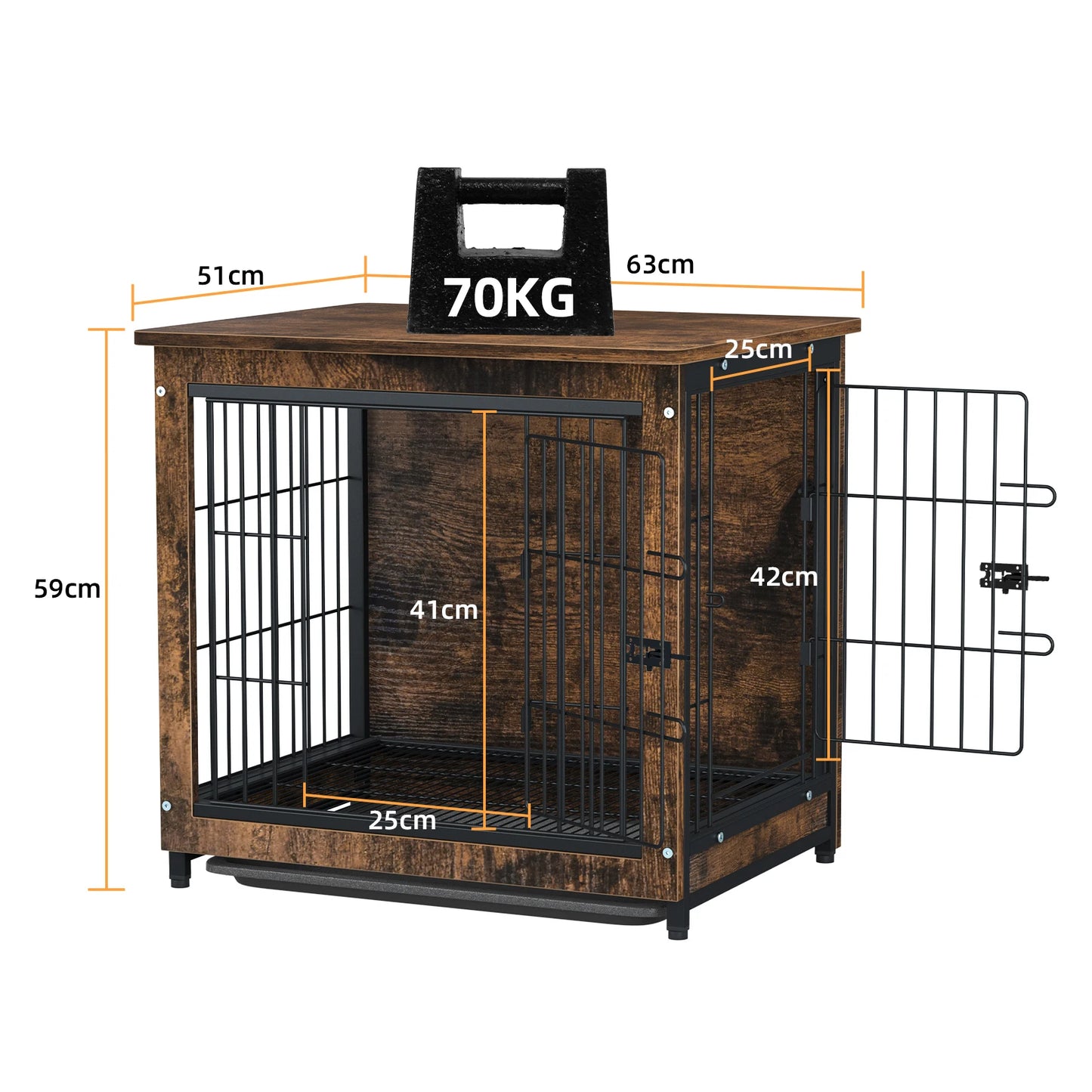 Wooden Dog Crate End Table With Double Doors Indoor Use
