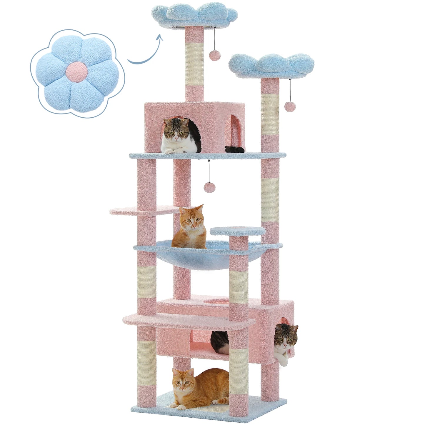 PETEPELA Cat Tree Tower With Sisal Scratching Posts And Hammock