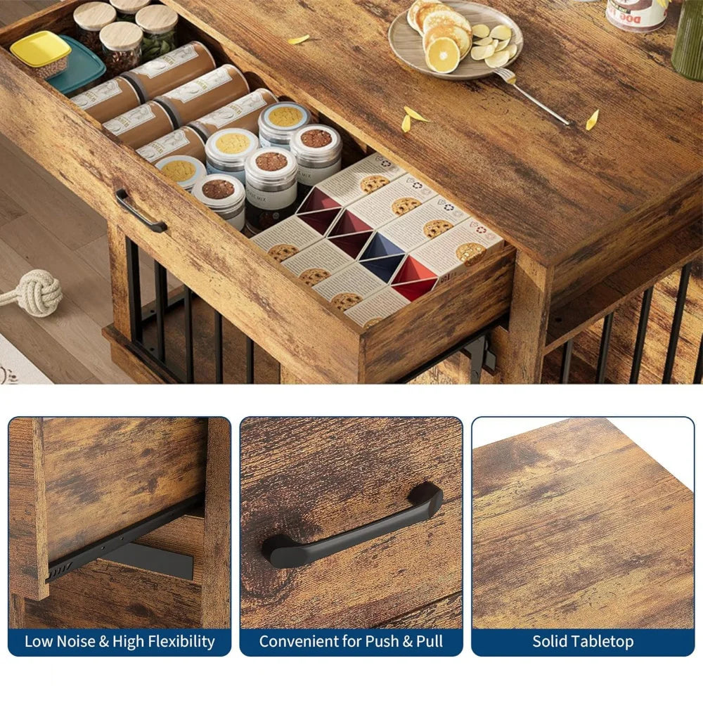 HiMISS Farmhouse 2 In 1 Iron Wood Dog Crate End Table