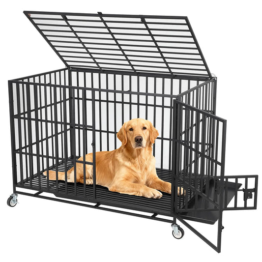 HiMISS Heavy Duty Escape-Proof Metal Dog Crate With 3 Doors
