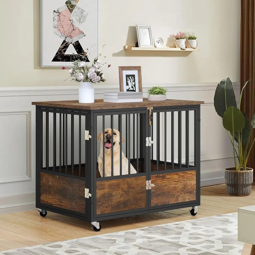 Sturdy Metal Dog Crate With Wheels End Table Indoor