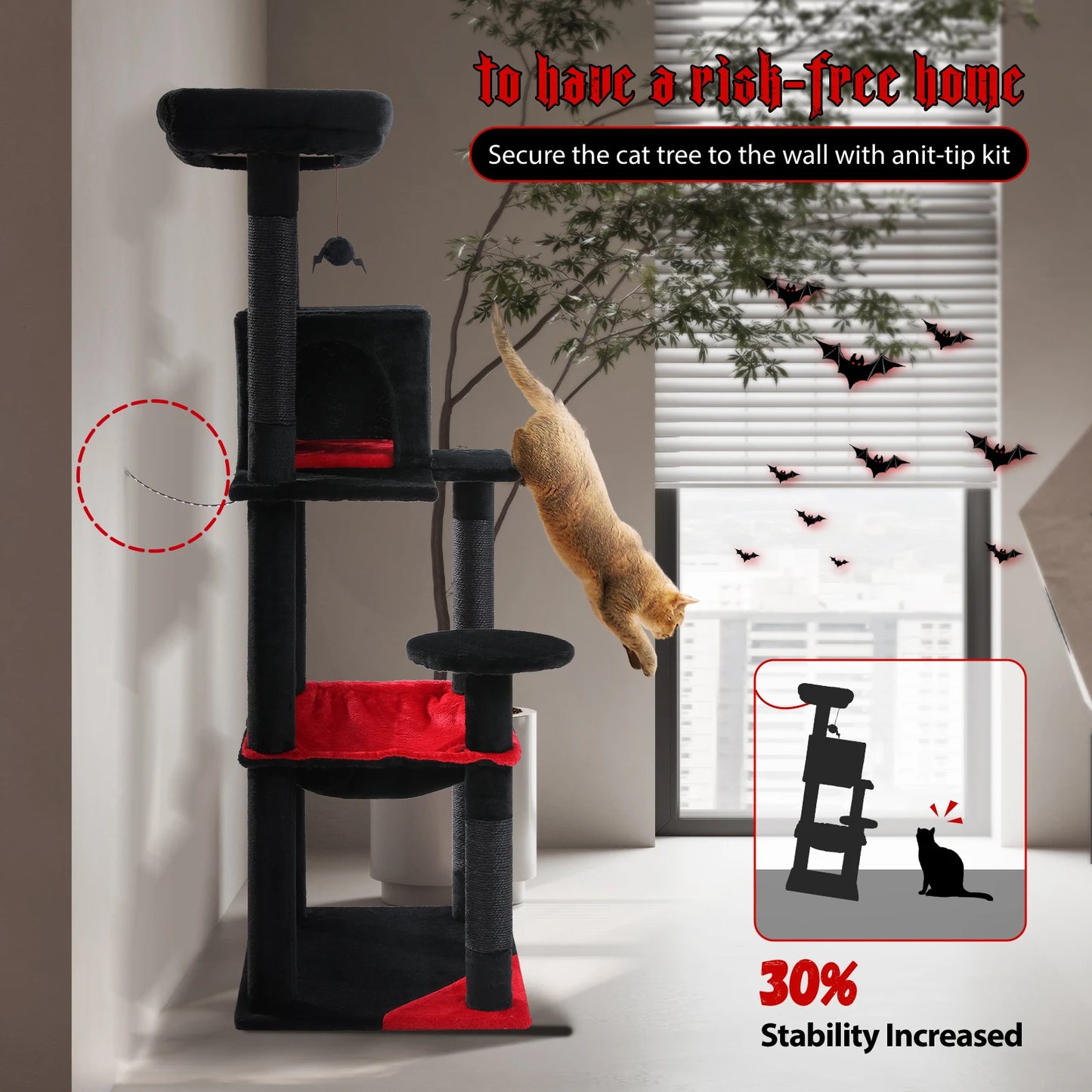 PAWZ Road Gothic Cat Tree Indoor Cats Tall Tower Hammock