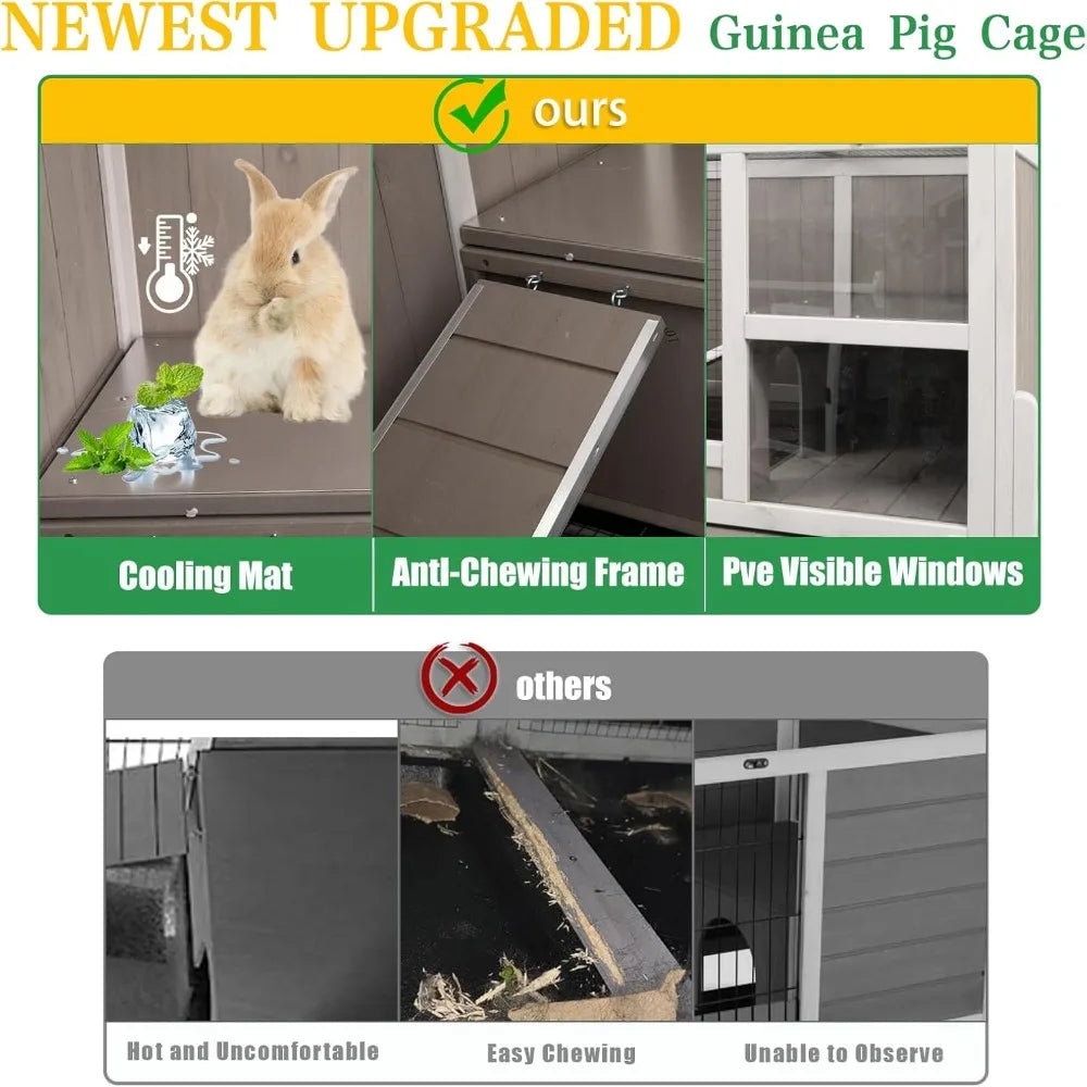 Three Story Wooden Small Animal Cage With Stand And Ramps
