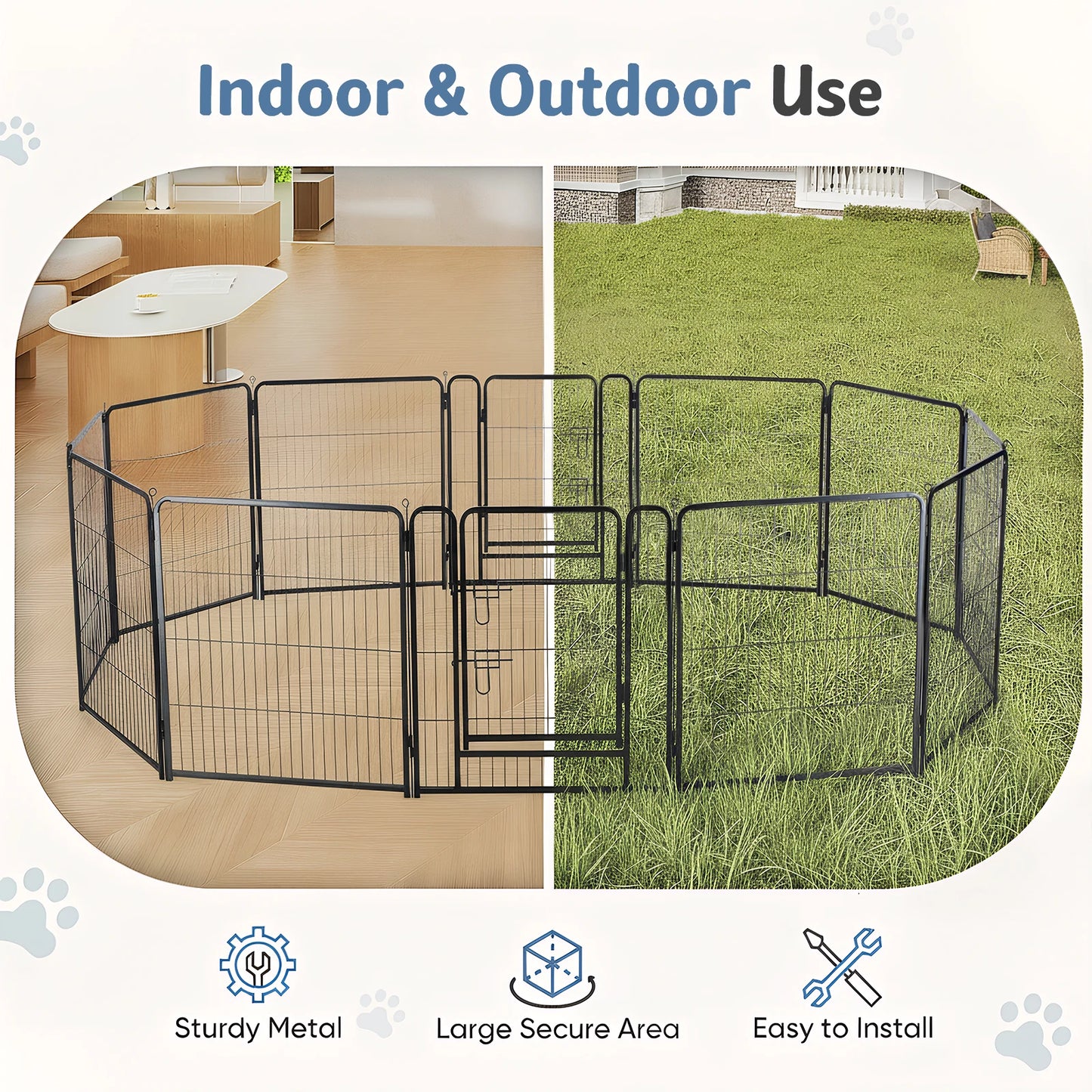 JHK Foldable Metal Dog Playpen Pet Fence Indoor Outdoor Exercise