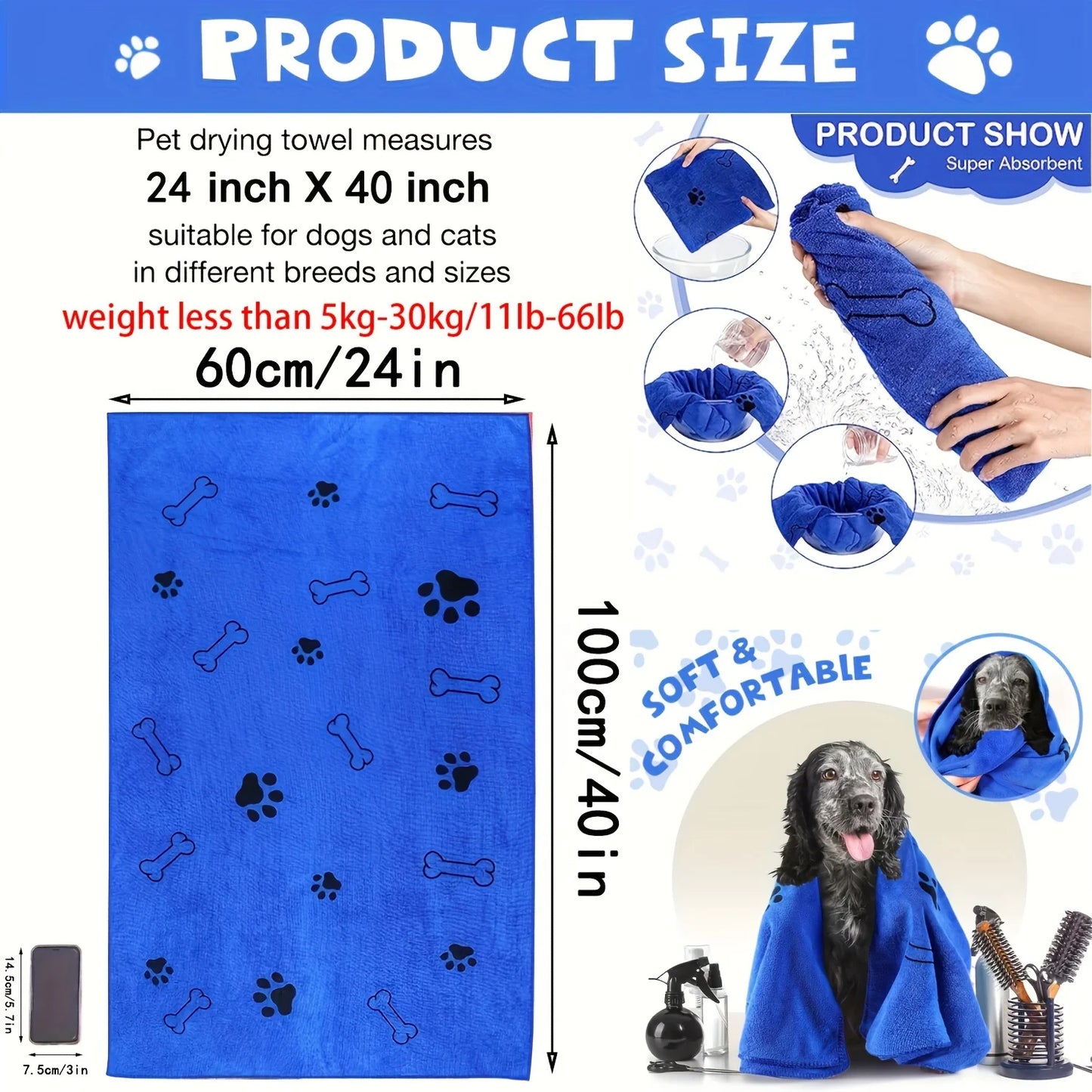 Quick-Drying Microfiber Dog Towel For Pet Bath And Car Wipes