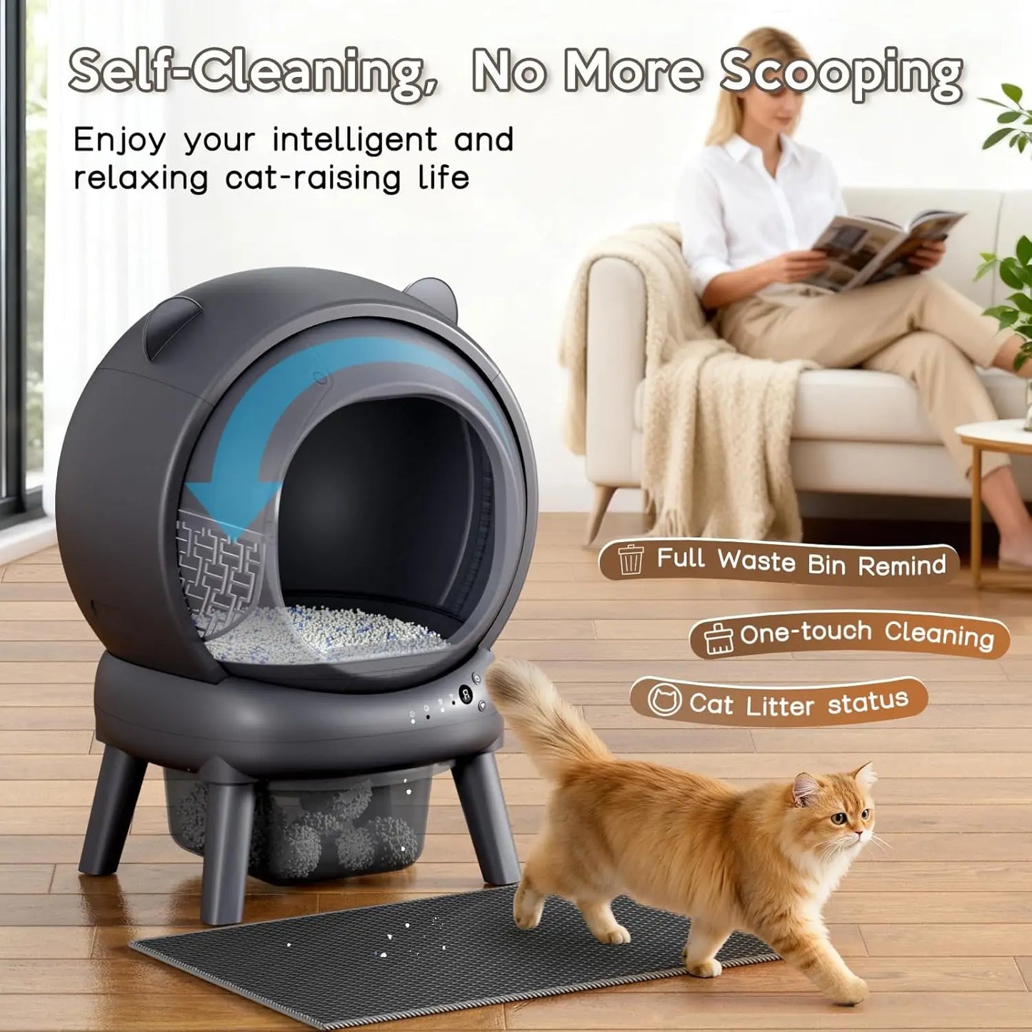 Automatic Self-Cleaning Litter Box For Multiple Cats With App Control