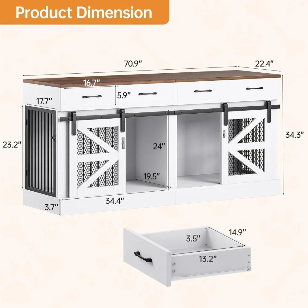 Dual Canine Jumbo Wooden Crate Furniture With Drawer Storage