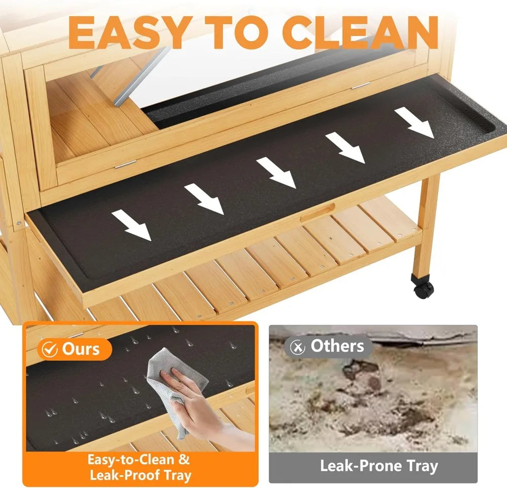 2 Story Wooden Hamster Cage On Wheels With Leakproof Tray
