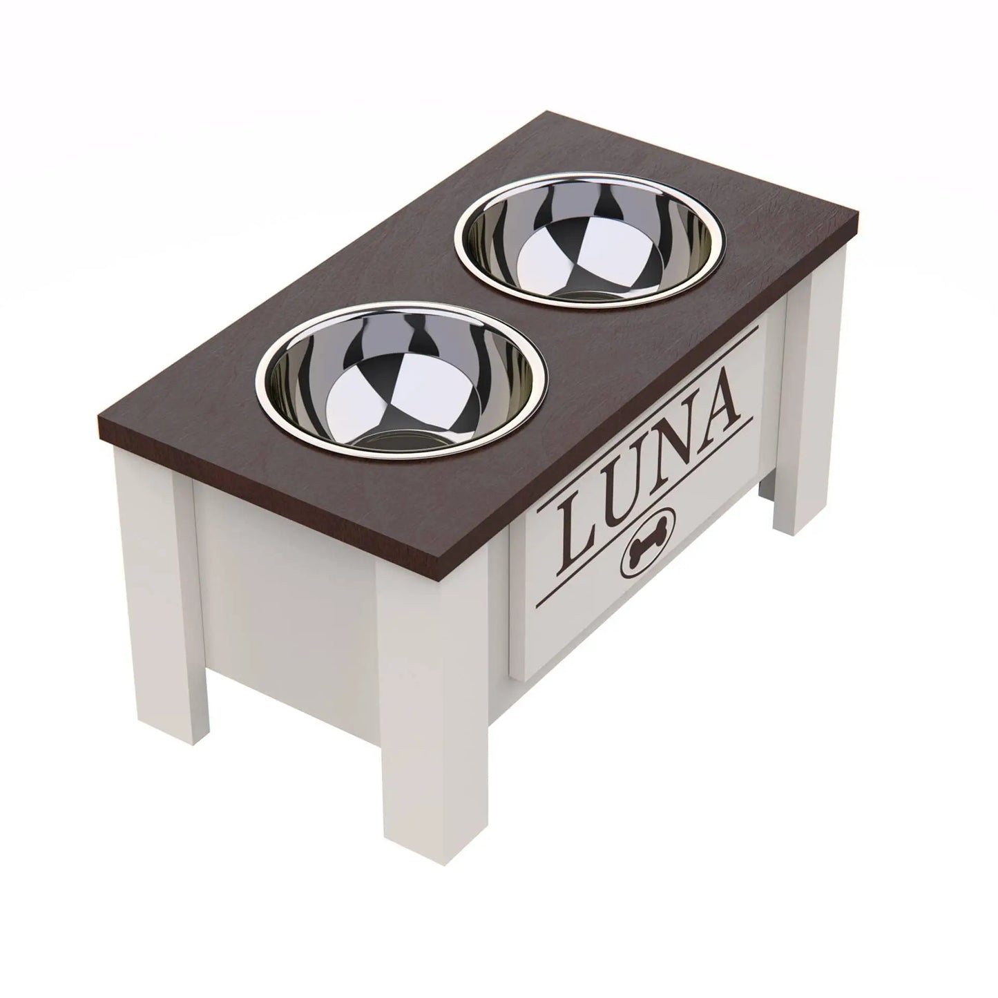 Raised Dog Bowl Stand With Internal Storage And Double Bowls
