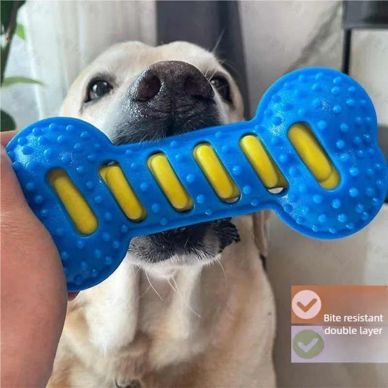 Dog Chew Toy Rubber Bone Interactive Stick Teeth Cleaning