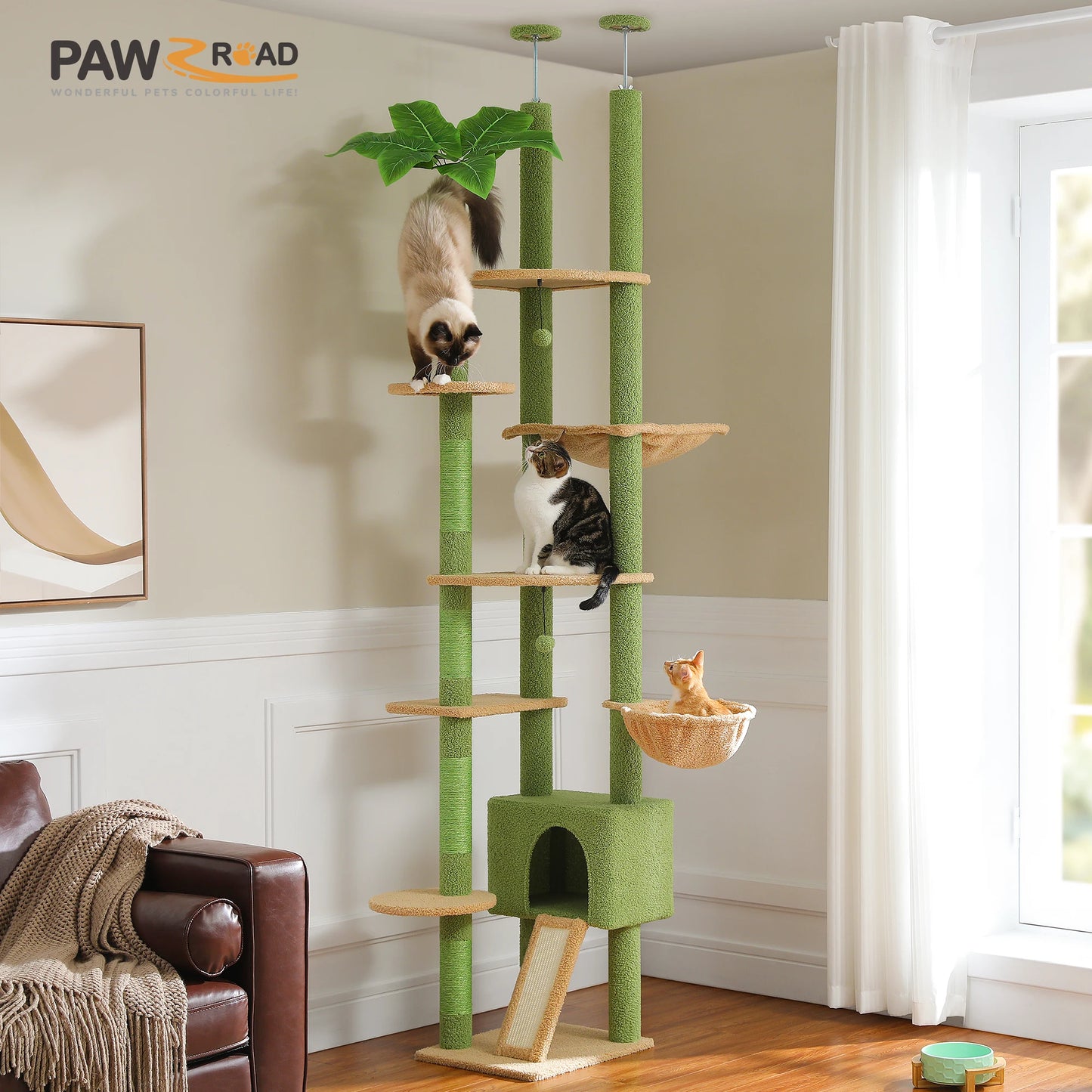 PETEPELA CN Cactus Cat Tree Floor To Ceiling Adjustable Height