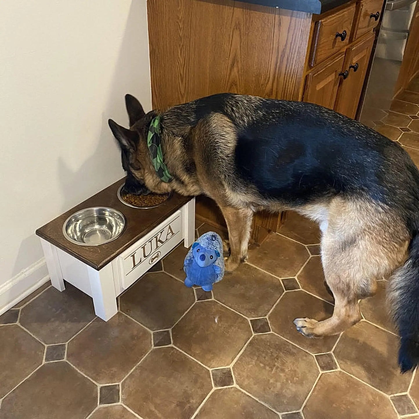 Raised Dog Bowl Stand With Internal Storage And Double Bowls