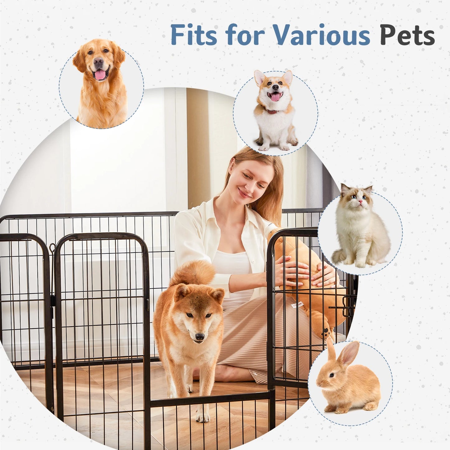 JHK Metal Foldable Dog Playpen With Secure Pet Barrier Gate