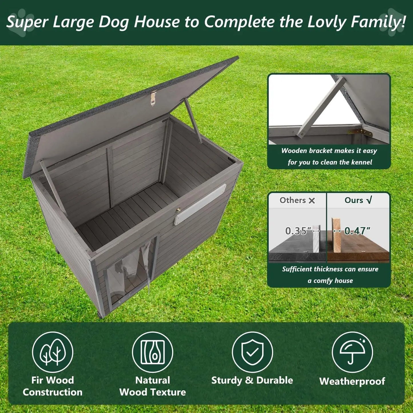 PetsCosset Outdoor Wooden Dog House With Anti Chew Iron Frames