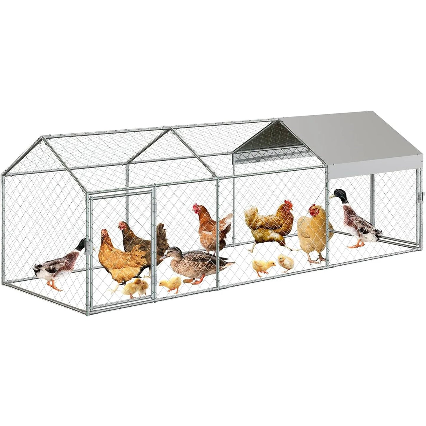HiMISS Portable Metal Chicken Coop With Waterproof Cover And Run