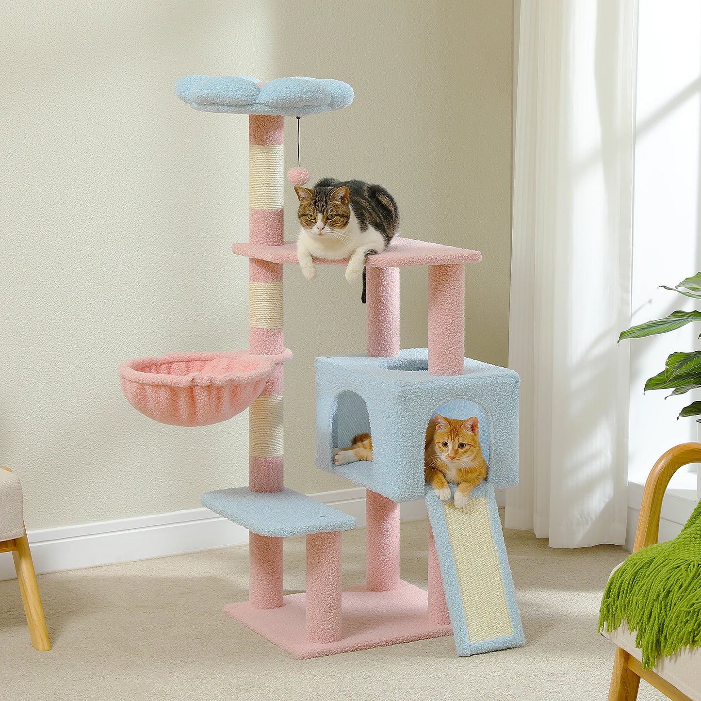 PEQULTI Flower Cat Tree Multi Level Cat Tower With Hammock