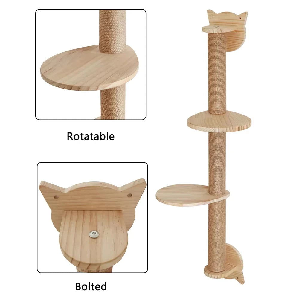 Sisal Wall Mounted Cat Tree Featuring Dual Perches And Hammock
