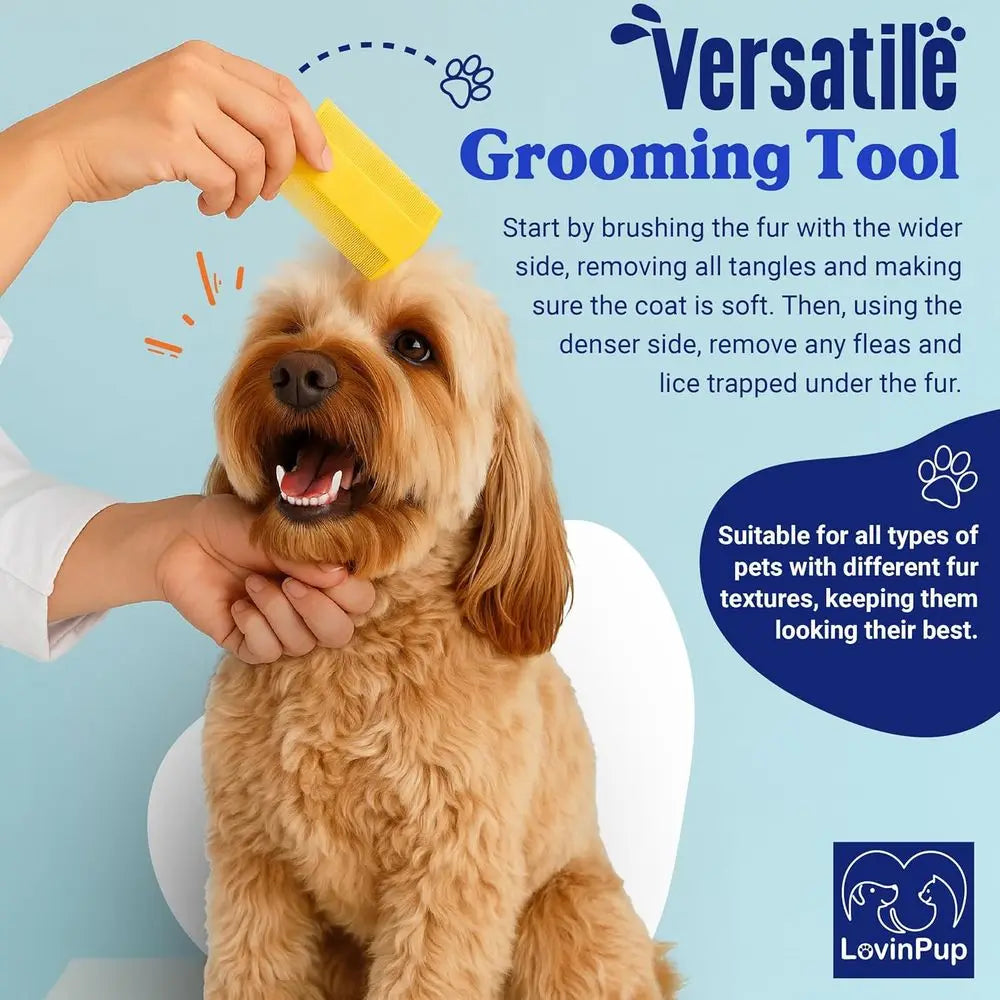 Pet Lea Comb 3-Pack For Dogs And Cats, Gentle Line-Tooth Fur Removal