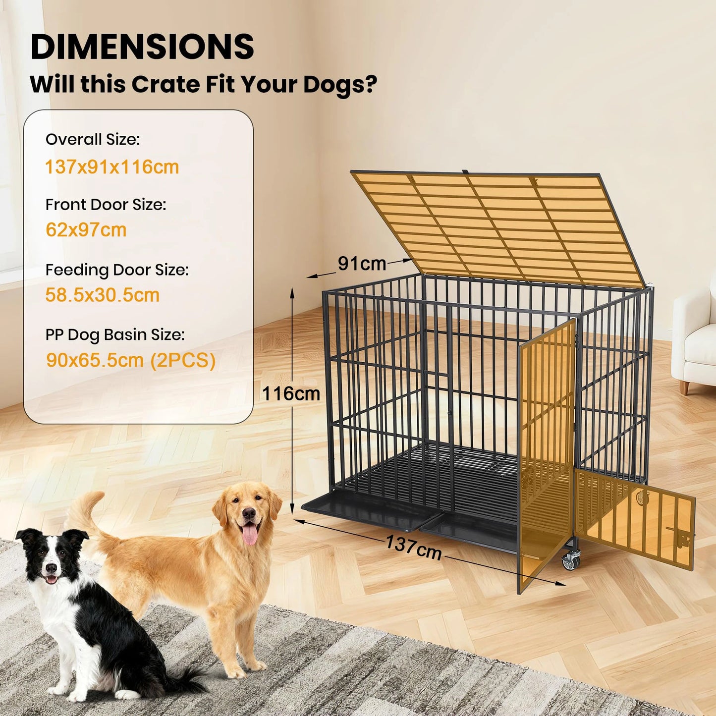 HiMISS Heavy Duty Escape-Proof Metal Dog Crate With 3 Doors
