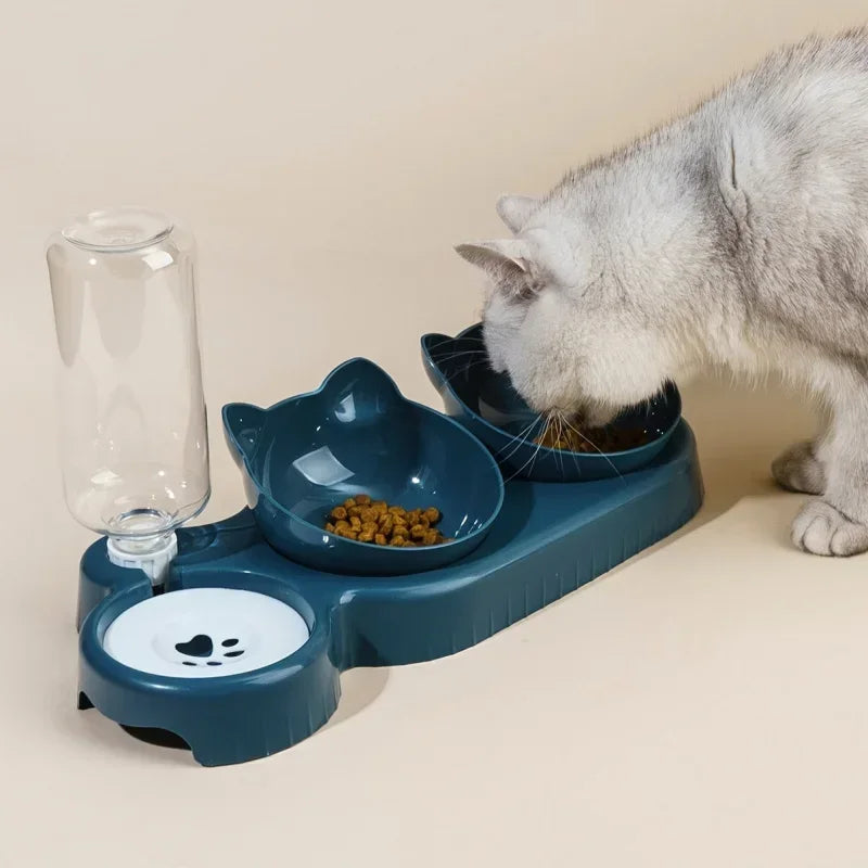 Ear Shaped Cat Feeding Bowl With Gravity Water Feeder