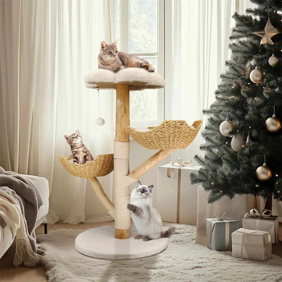 BINGOPAW Solid Wood Cat Climbing Tree With Sisal Rope