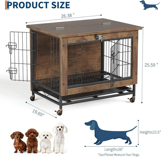 TWISTER.CK Wooden Dog Crate Furniture With Removable Tray And Wheels