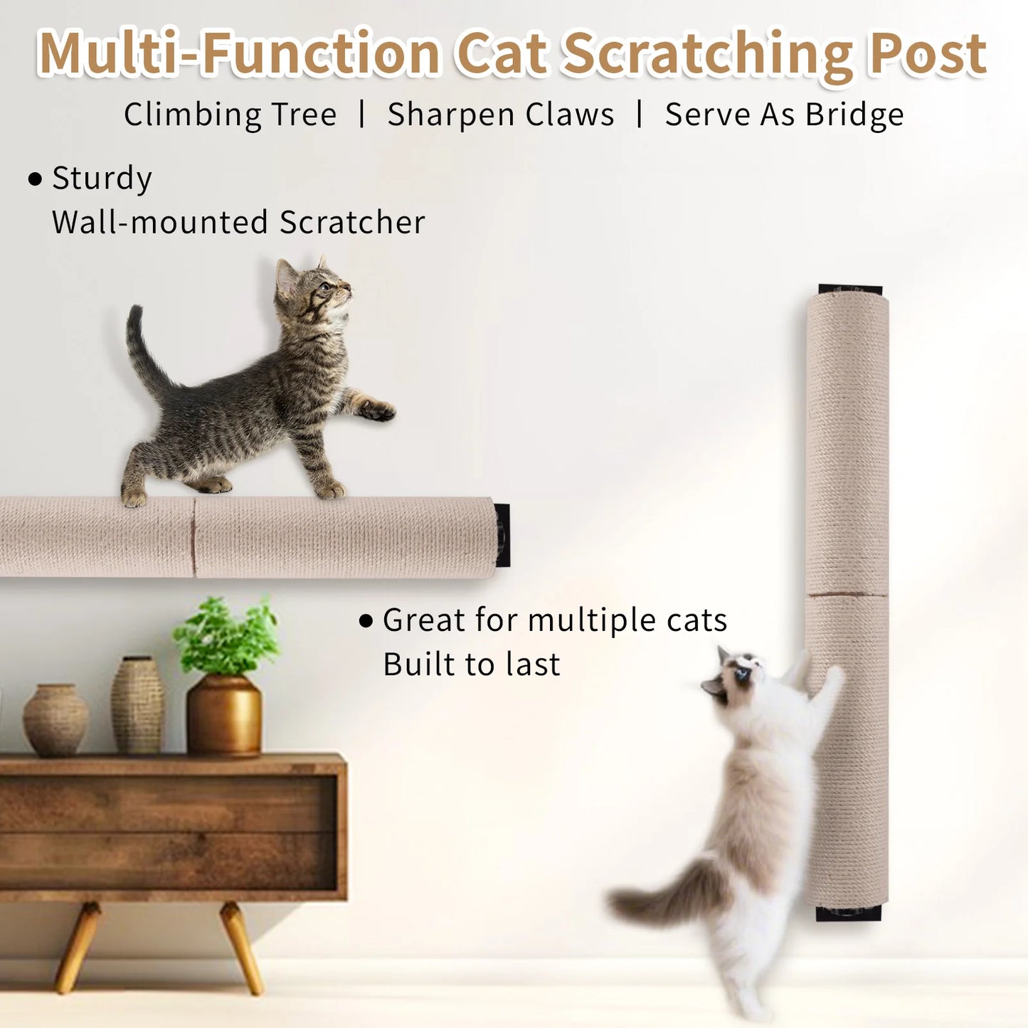 Cat Scratching Post Wall Mounted Hemp Rope Indoor Kit
