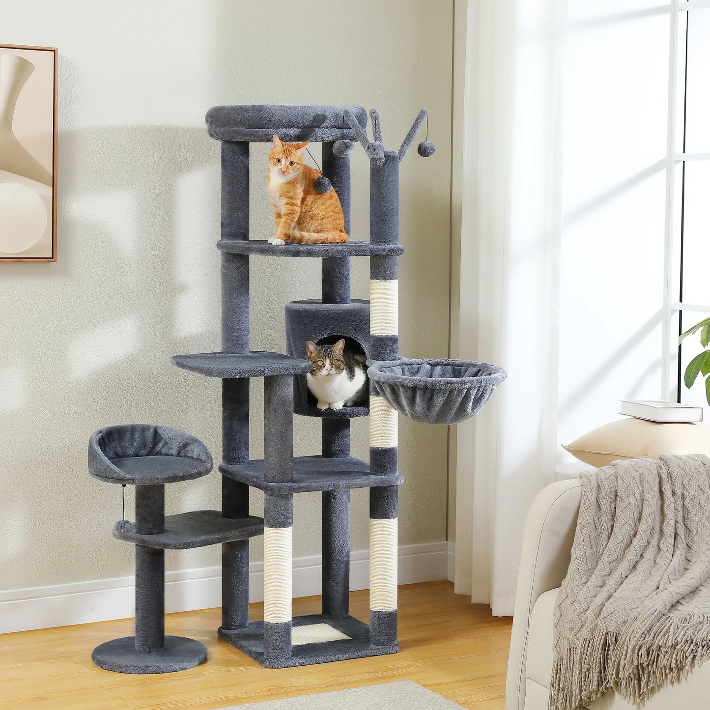 PEQULTI Multi-Level Cat Tree With Scratching Posts And Hammock