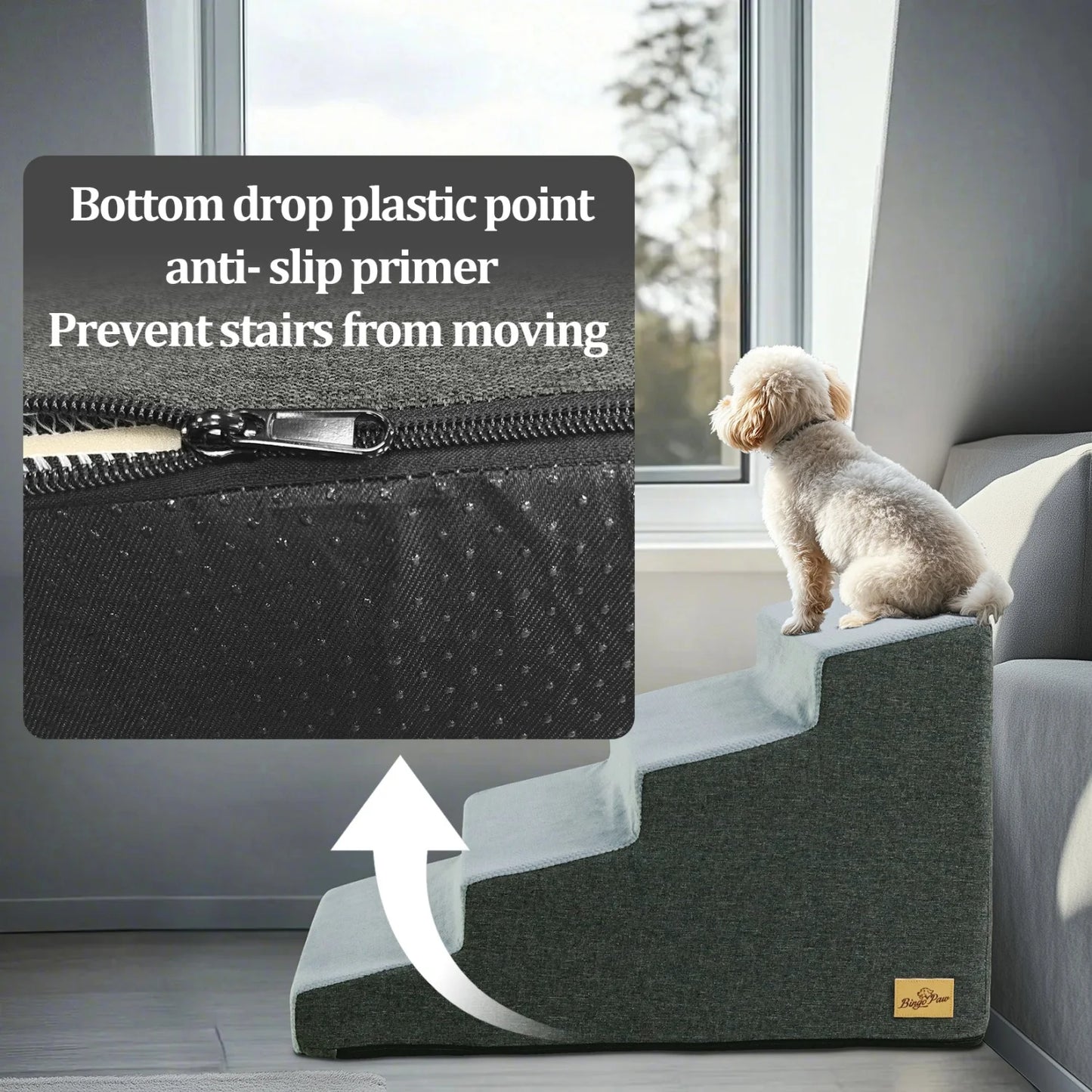 3/4 Step Dog Stairs Ramp With Washable Cover Non Slip
