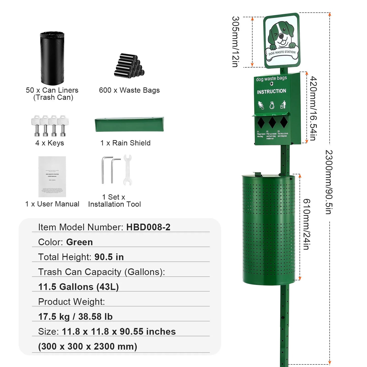 Dog Waste Station With Hand Wash Bottle And Bag Dispenser