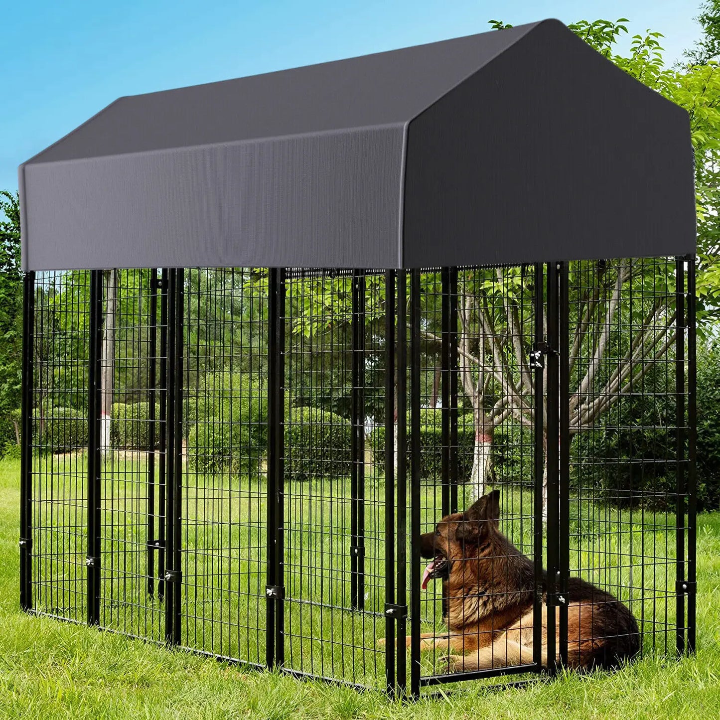 Outdoor Dog Kennel With Waterproof Cover And Metal Welded Wire