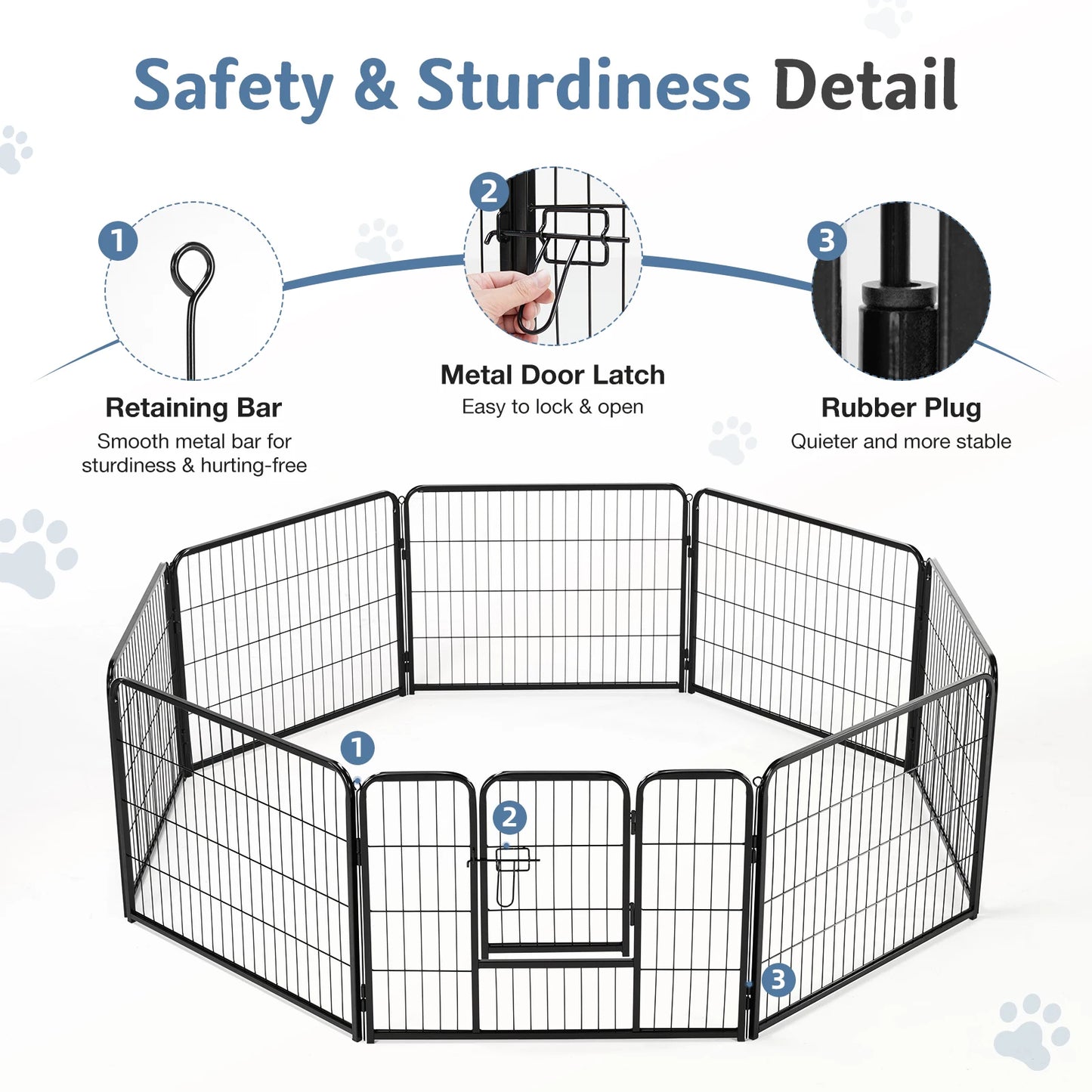 JHK Metal Foldable Dog Playpen With Secure Pet Barrier Gate