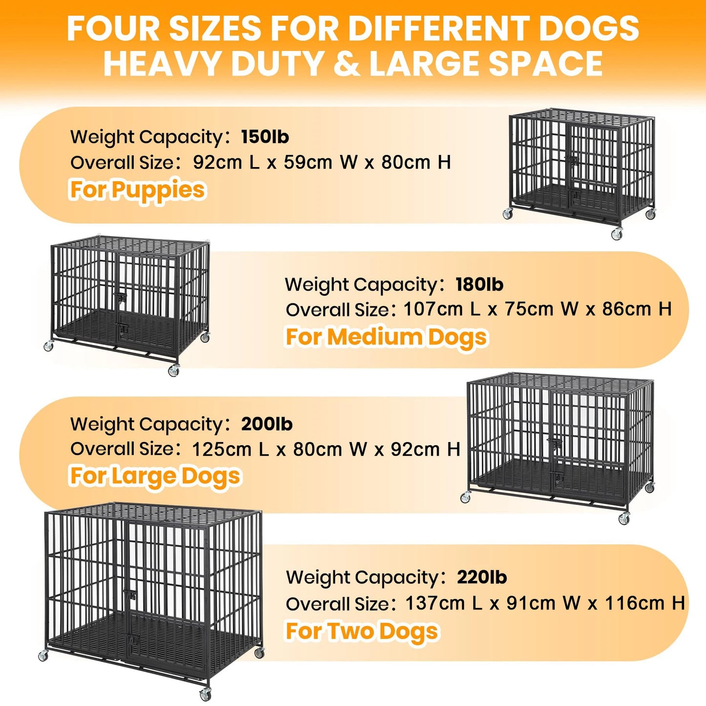 HiMISS Heavy Duty Escape-Proof Metal Dog Crate With 3 Doors