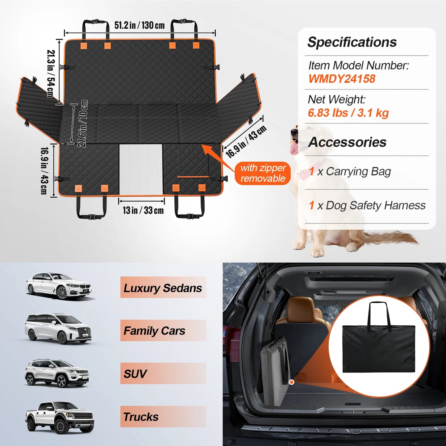 SucceBuy Back Seat Extender Dog Car Hammock With Storage Pocket