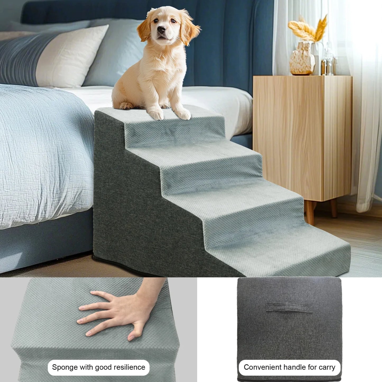 3/4 Step Dog Stairs Ramp With Washable Cover Non Slip