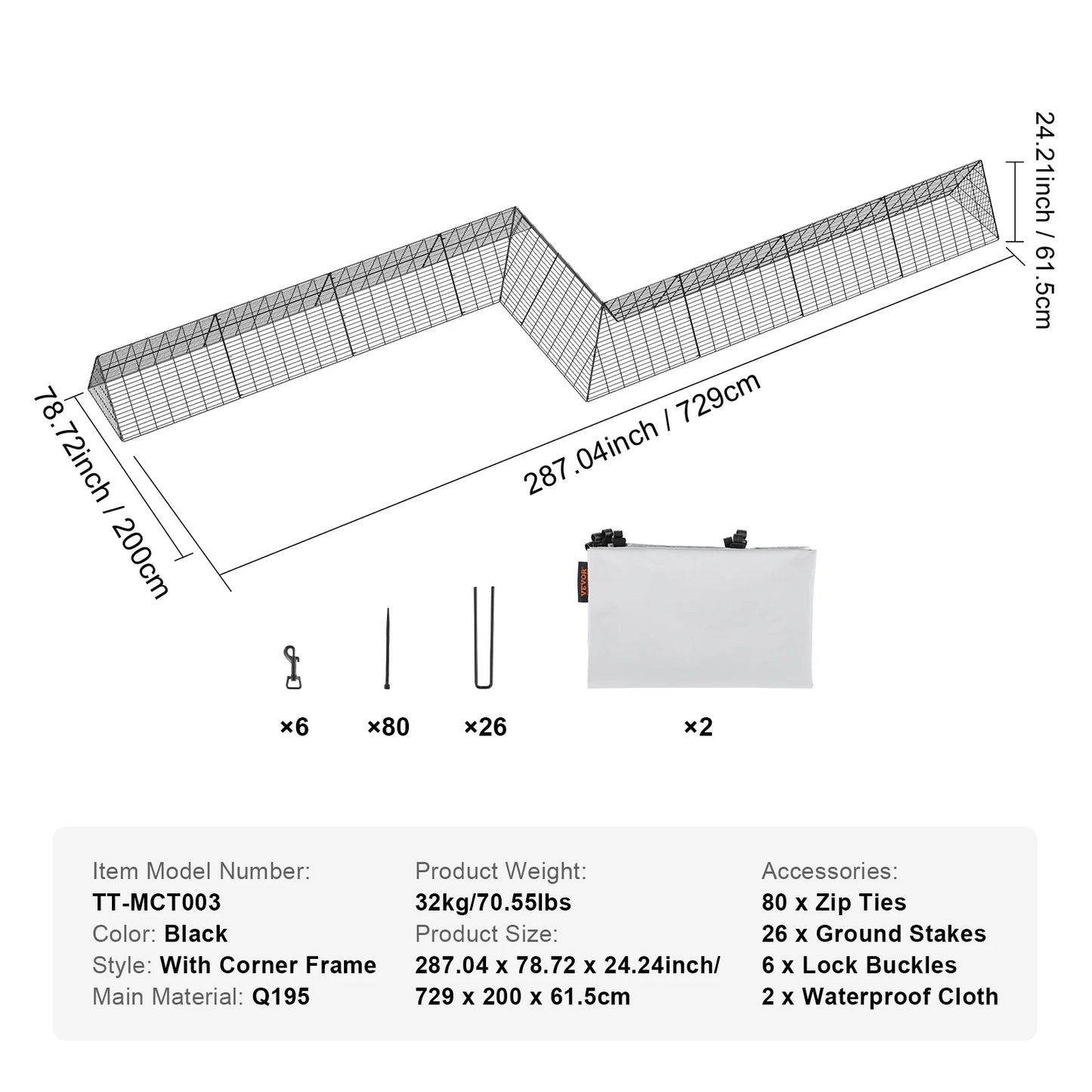 SucceBuy Chicken Tunnels for Yard with Corner Frame