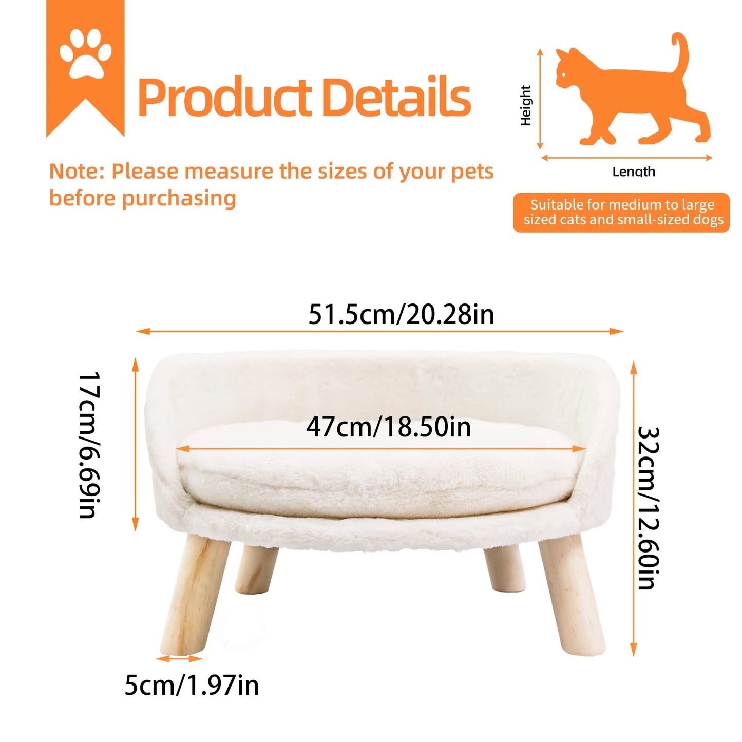 Borwart Elevated Dog Cat Sofa Bed With Removable Padded Cushion