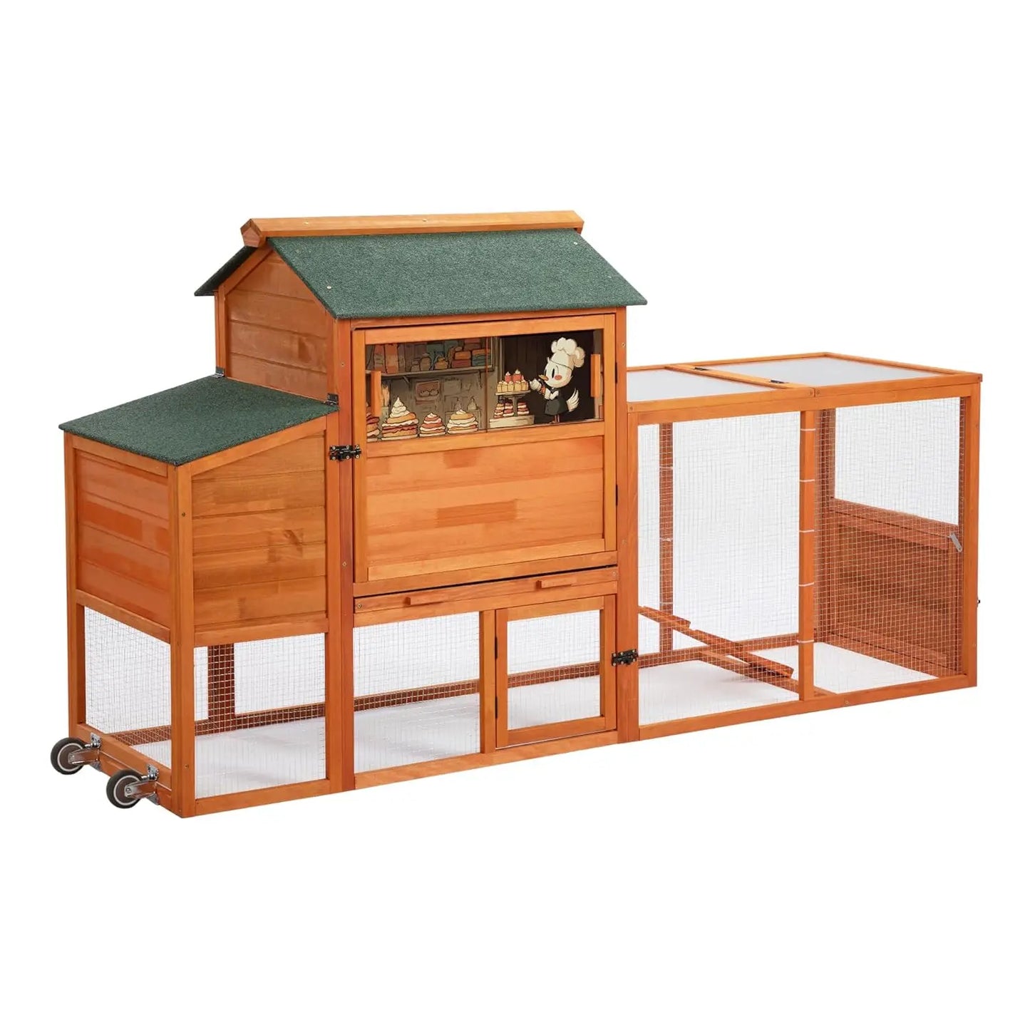 Large Wooden Chicken Coop With Wheels For Outdoors Openable Top