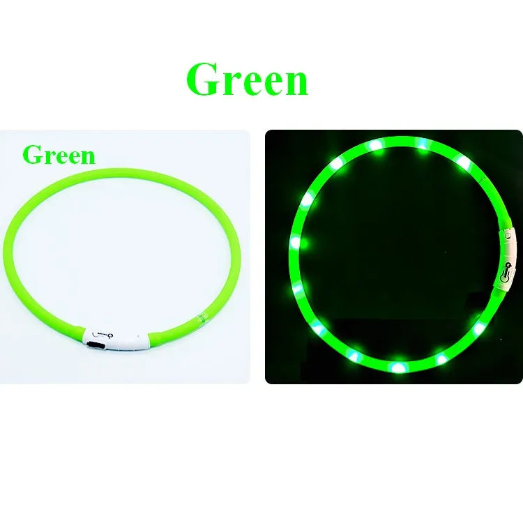 Silicone LED Dog Collar With Rechargeable Battery Three Modes Glow
