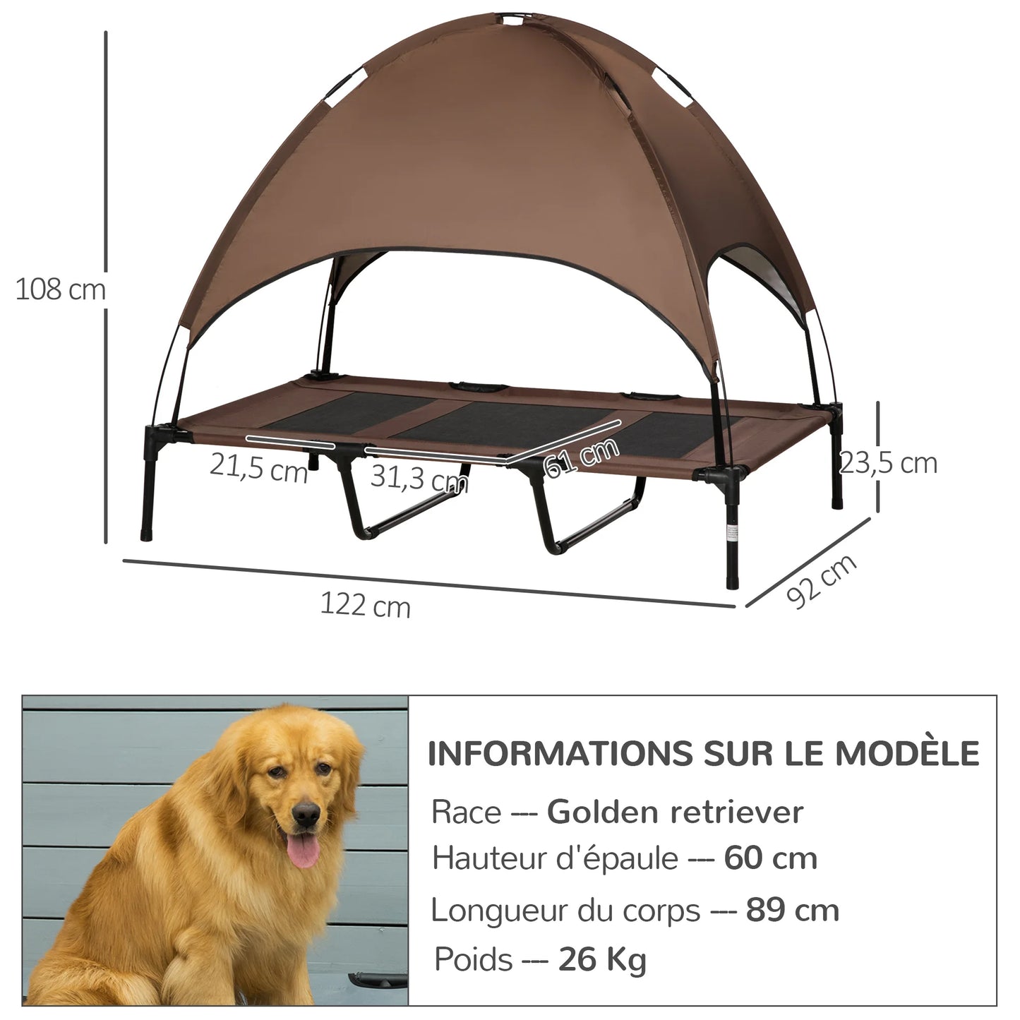 Raised Dog Bed With Waterproof Canopy UV Protection Breathable Mesh