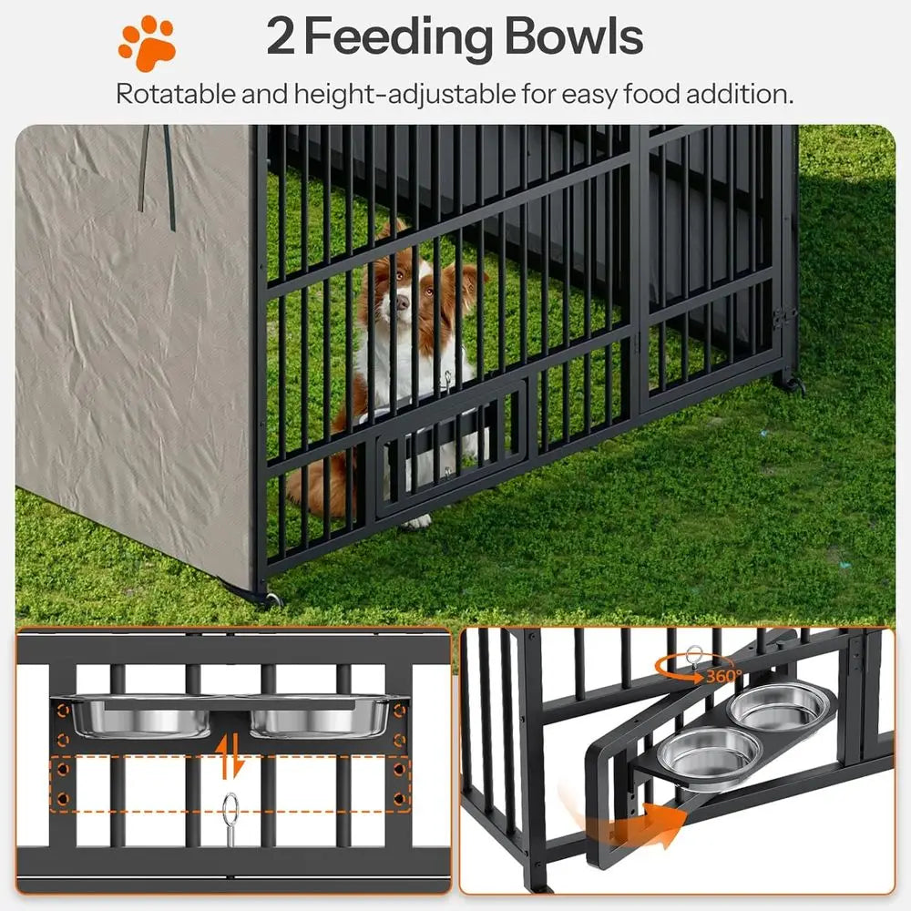 Heavy Duty Outdoor Dog Kennel With Waterproof Cover And Feeding Bowls