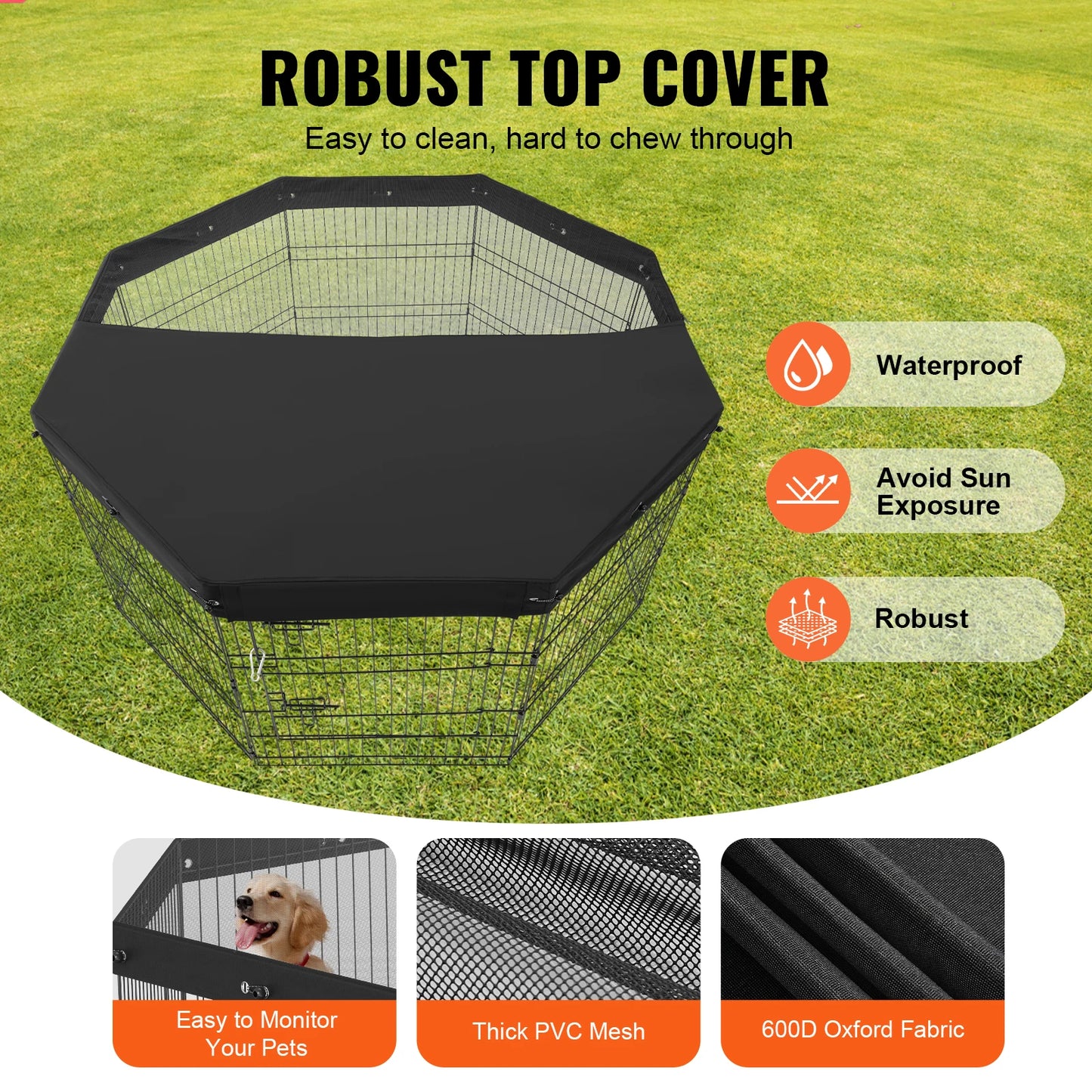 Foldable Dog Playpen Metal Pet Exercise Pen With Top Cover