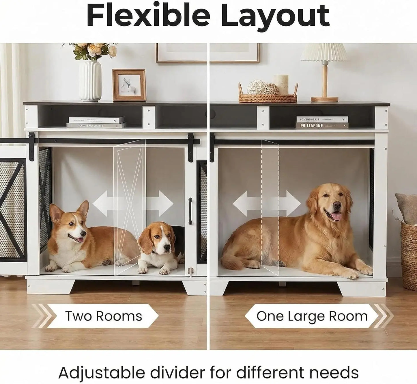 Garvee Heavy Duty Wood Metal Dog Crate With Divider And Dual Doors