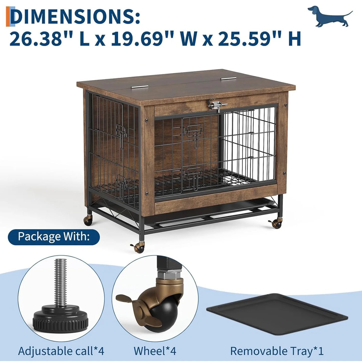 HiMISS Dog Crate Furniture With Wheels And Dual Doors