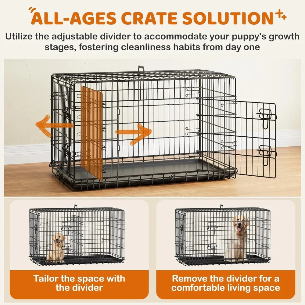 Yaheetech Collapsible Double Door Dog Crate Divider And Removable Tray