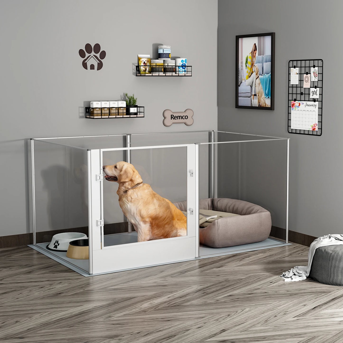 BINGOPAW Large Acrylic Dog Playpen Fence 6 Panels Heavy Duty