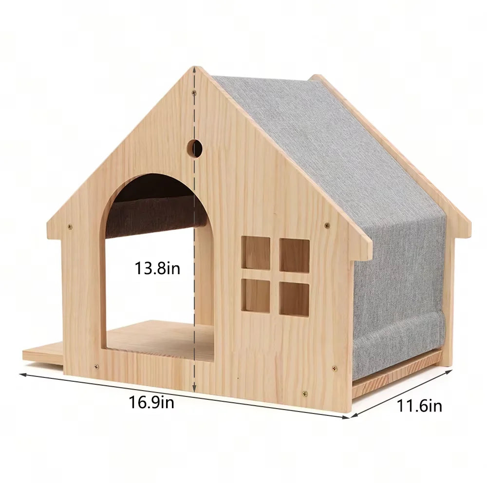 Wall Mounted Wooden Cat Villa Shelf Furniture For Sleeping