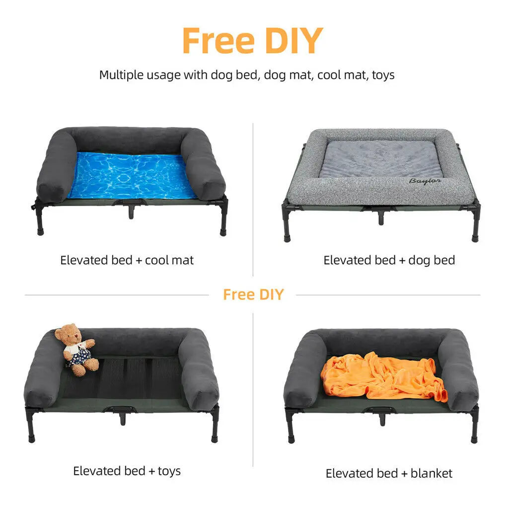 BINGOPAW Elevated Dog Bed Lounger With Detachable Plush Bolster Cooling